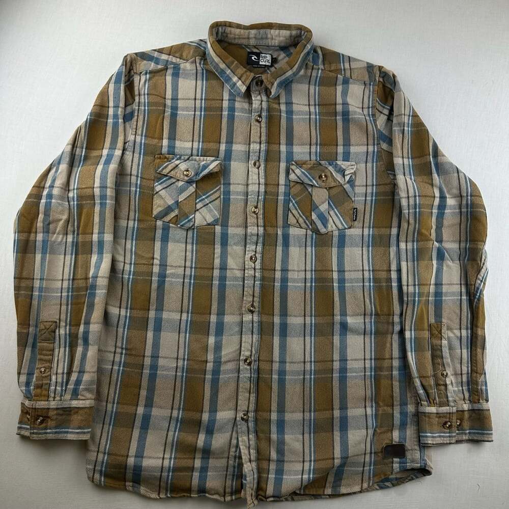 Rip Curl Plaid Flannel Button-Up Shirt, Size XL